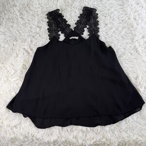 Alythea Black Lace Trim Cami Tank Top Women's Size Small V-Neck Y2K Whimsigoth